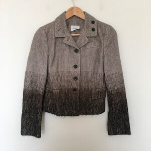 Akris Punto Neutral Brown Angora Mohair Wool Silk Blazer Jacket US 4 Ombre Boho